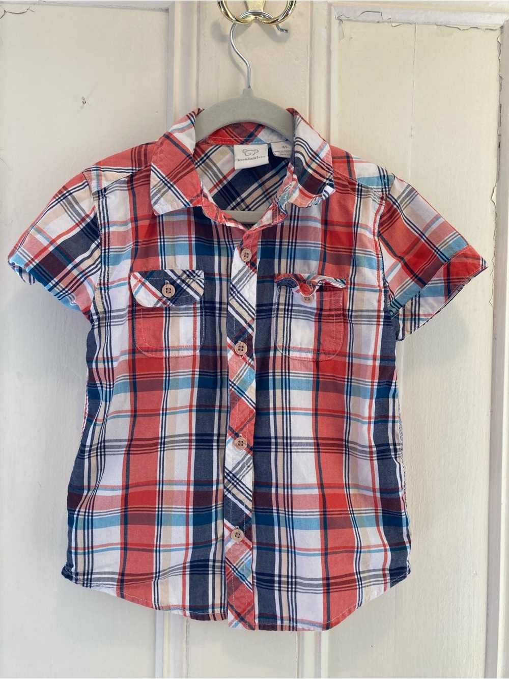 3 for $20 Kids Short-Sleeve Plaid Button-Up Shirt - Red & Blue